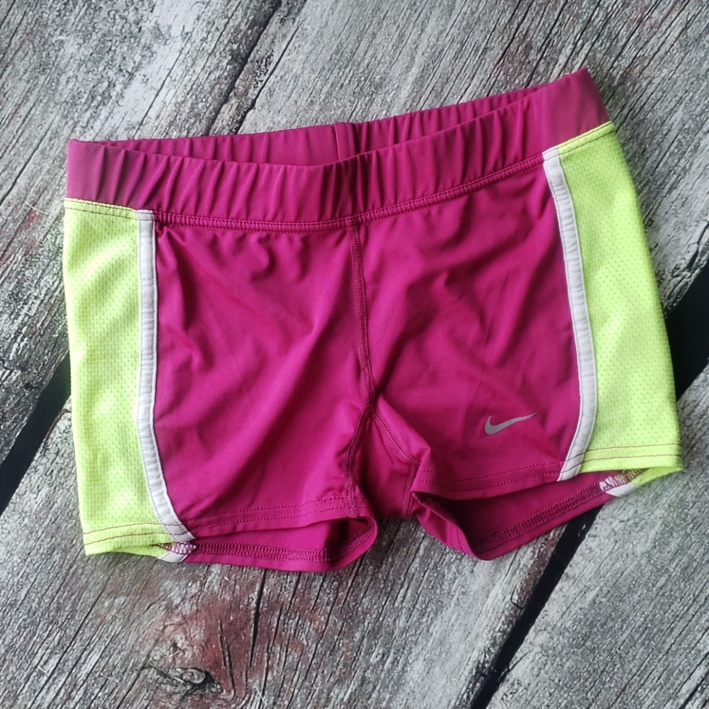 Women’s Purple and lime green Nike Dri-Fit Workout Shorts 2.0 inseam XS